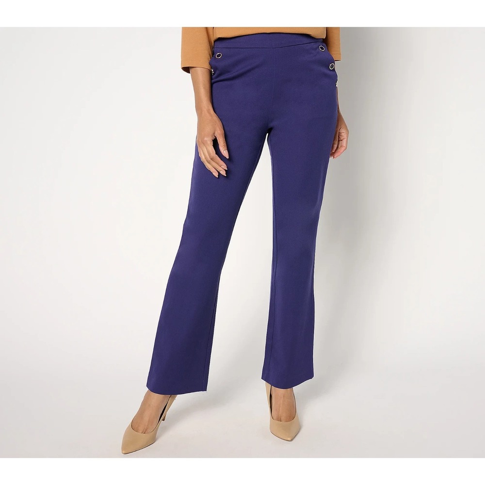 Isaac Mizrahi Live! Regular 24/7 Stretch Bootcut Pants w/ Buttons Cadet Petite10
